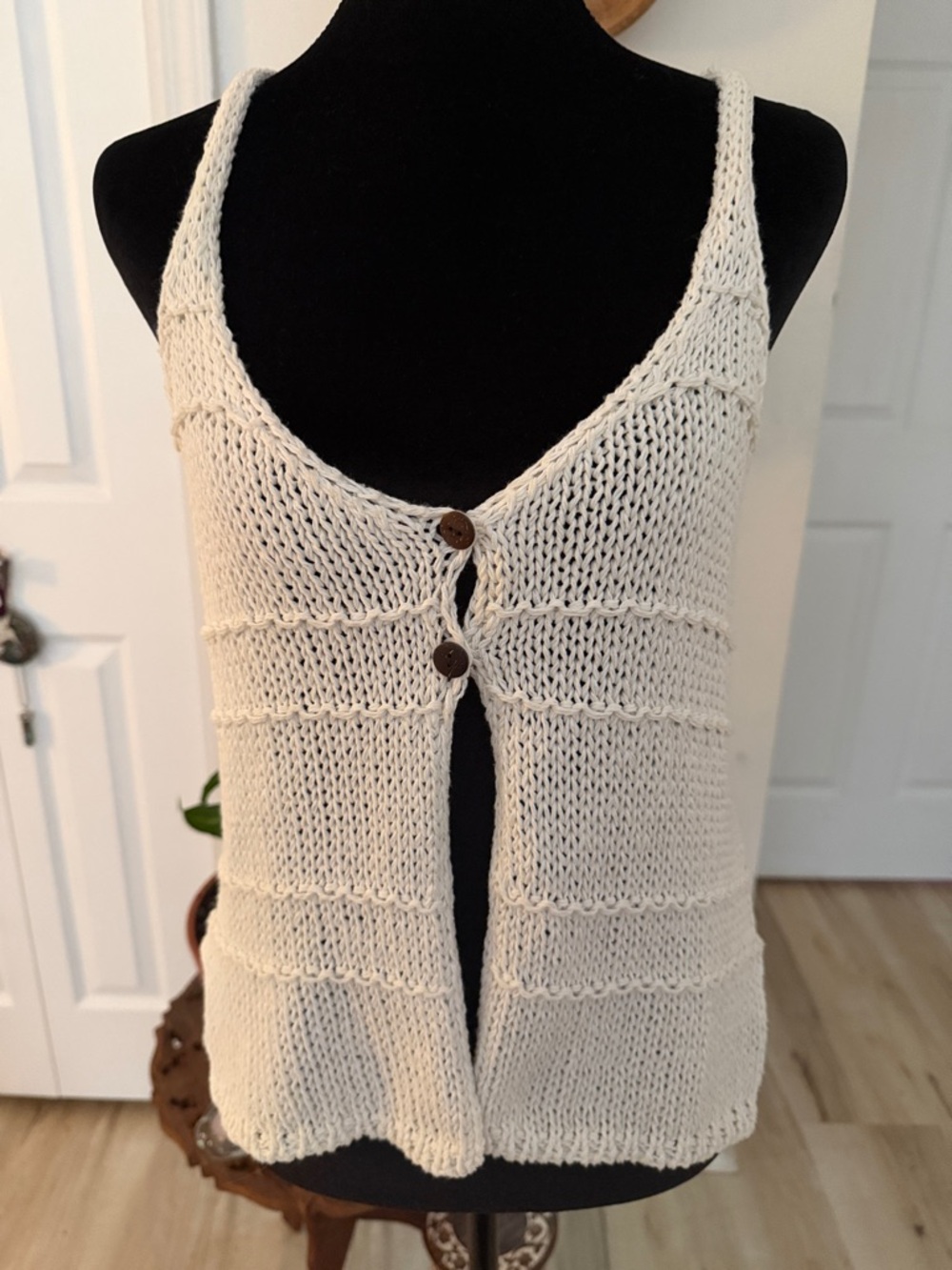 Urban Outfitters Cream Open-Knit Button Tank